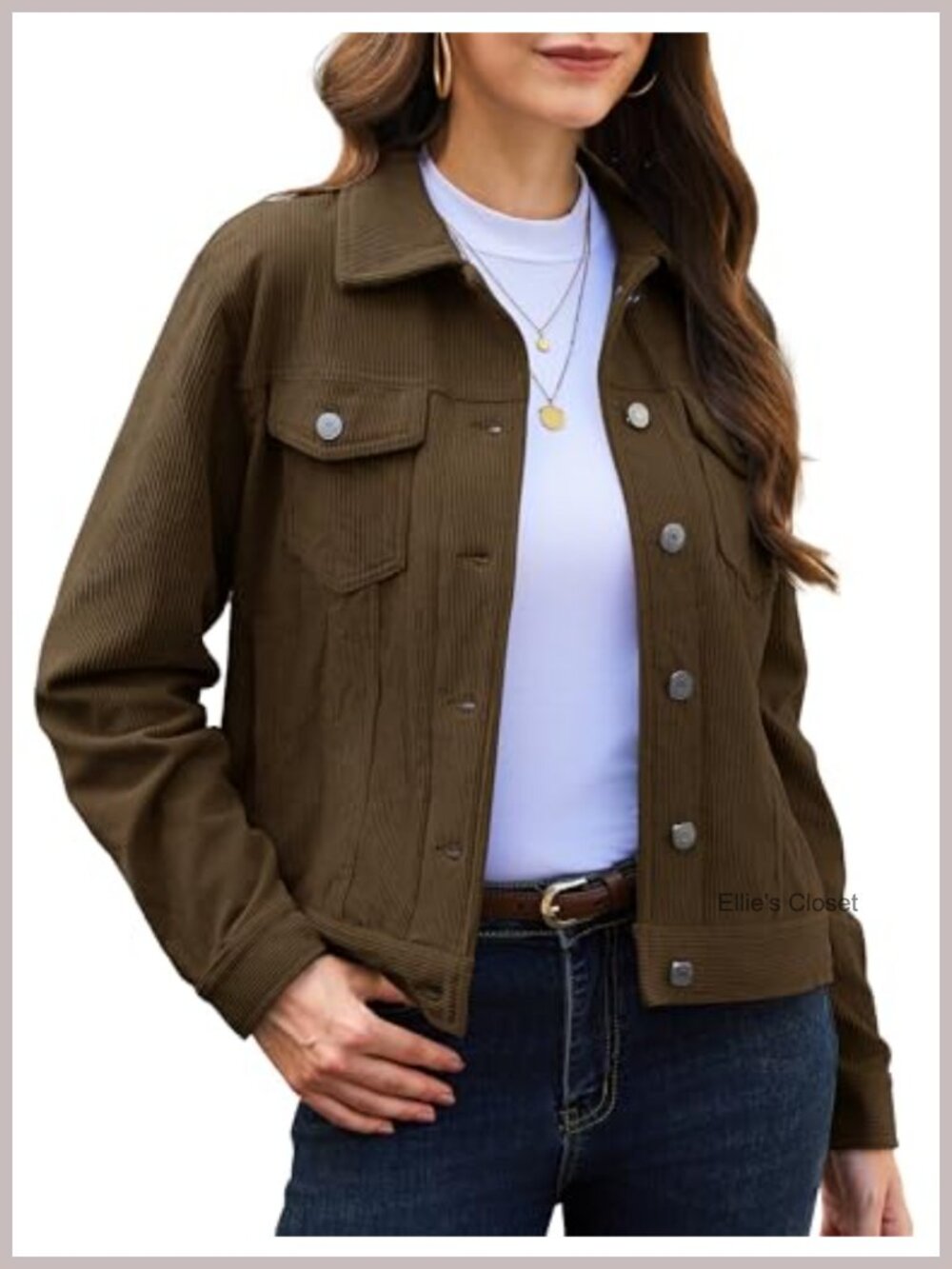 Corduroy Button Down Shacket Jacket Collared Coat Women's Casual